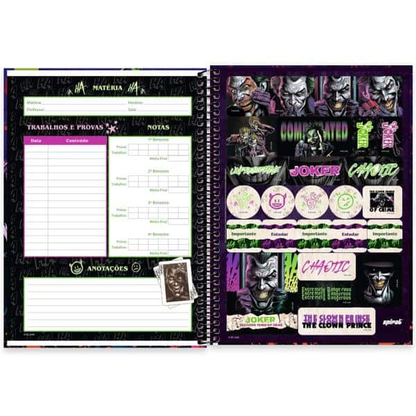 Caderno Universitário Capa Dura 1x1 80 Folhas Joker - Coringa DC Spiral - PT 1 UN