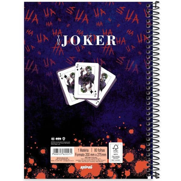 Caderno Universitário Capa Dura 1x1 80 Folhas Joker - Coringa DC Spiral - PT 1 UN