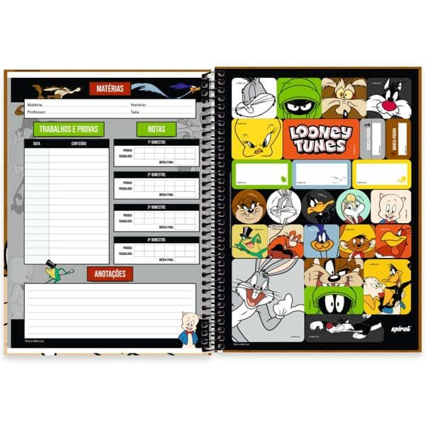 Caderno Universitário Capa Dura, 1 x 1, 80 Folhas, Looney Tunes, Taz, 2525588, Spiral Lt - PT 1 UN