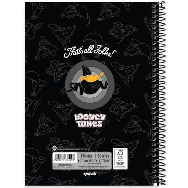 Caderno Universitário Capa Dura, 1 x 1, 80 Folhas, Looney Tunes, Patolino, 2525595, Spiral Lt - PT 1 UN