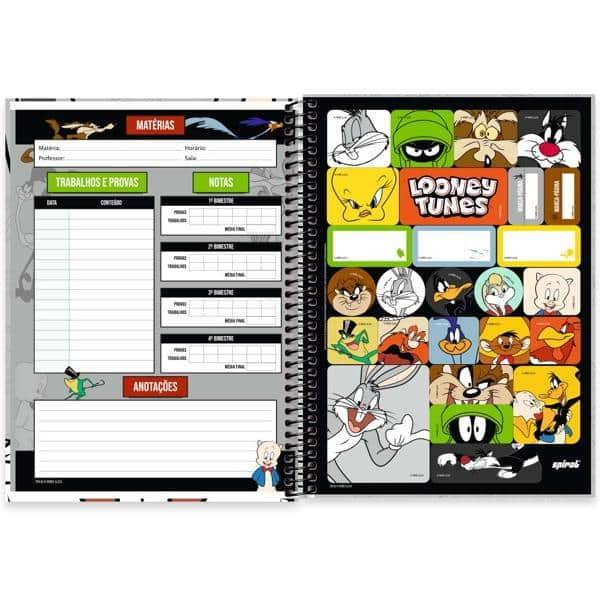 Caderno Universitário Capa Dura, 1 x 1, 80 Folhas, Looney Tunes, Pernalonga, 2525601, Spiral Lt - PT 1 UN