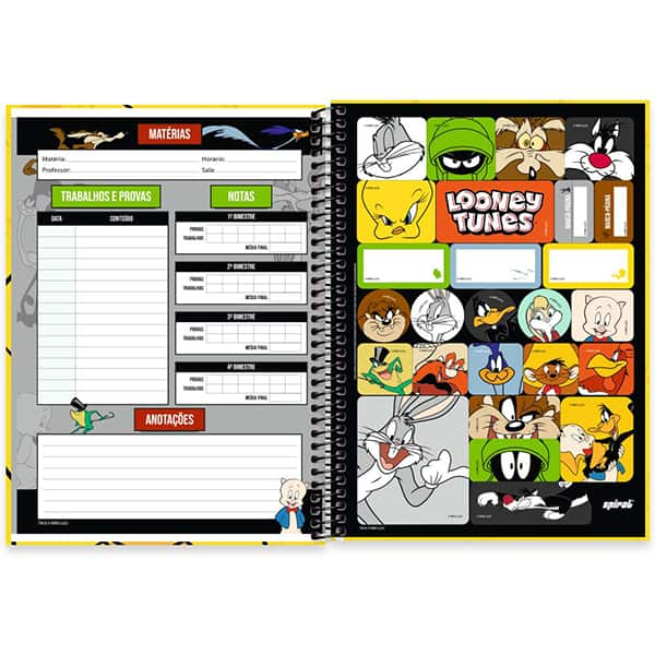 Caderno Universitário Capa Dura, 1 x 1, 80 Folhas, Looney Tunes, Piu Piu, 2525618, Spiral Lt - PT 1 UN