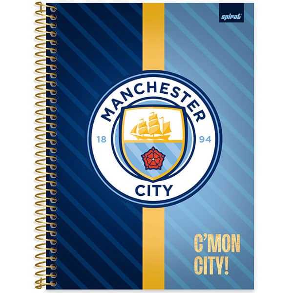 Caderno Universitário Capa Dura, 1x1 80fls, Manchester City, 2525625, Spiral Mc - PT 1 UN