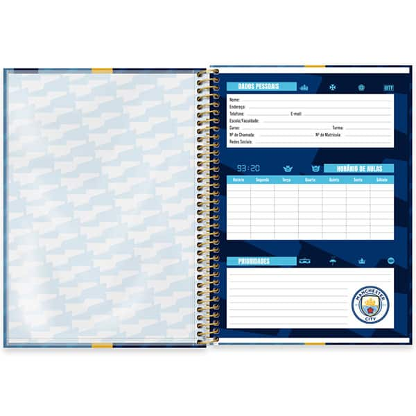 Caderno Universitário Capa Dura, 1x1 80fls, Manchester City, 2525625, Spiral Mc - PT 1 UN