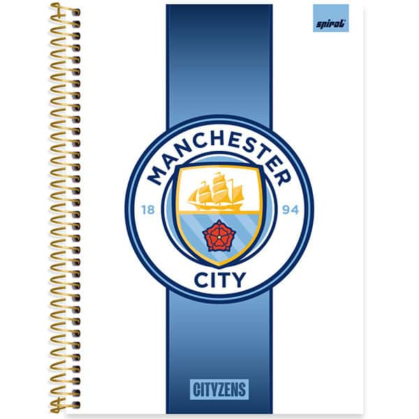 Caderno Universitário Capa Dura, 1 x 1, 80 Folhas, Manchester City, 2525632, Spiral Mc - PT 1 UN