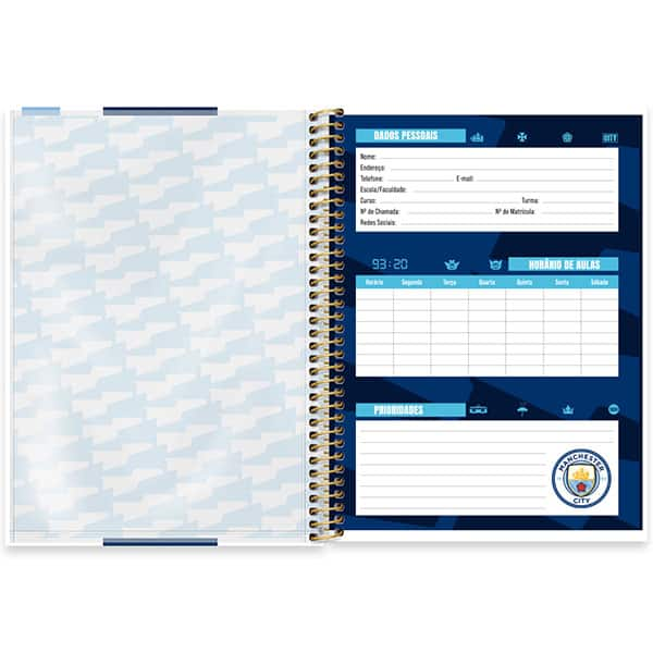 Caderno Universitário Capa Dura, 1 x 1, 80 Folhas, Manchester City, 2525632, Spiral Mc - PT 1 UN