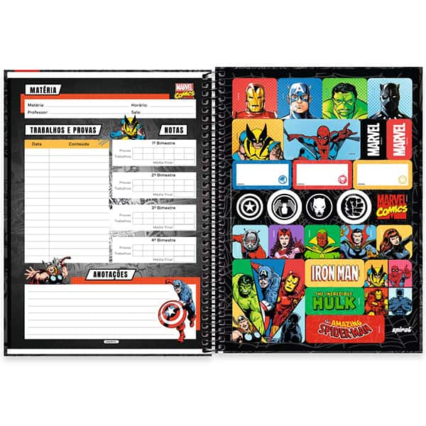 Caderno Universitário Capa Dura, 1 x 1, 80 Folhas, Marvel Comics, 2525656, Spiral Mv - PT 1 UN