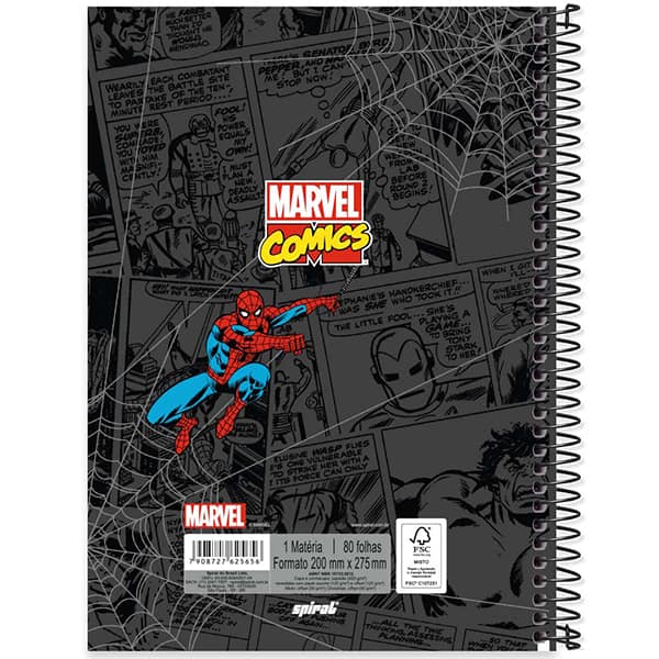 Caderno Universitário Capa Dura, 1 x 1, 80 Folhas, Marvel Comics, 2525656, Spiral Mv - PT 1 UN