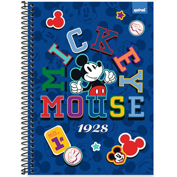 Caderno Universitário Capa Dura, 1 x 1, 80 Folhas, Mickey Clássico, 2525663, Spiral Mk - PT 1 UN