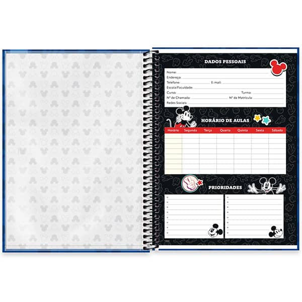 Caderno Universitário Capa Dura 1x1 80 Folhas Mickey Disney Clássico Spiral - PT 1 UN