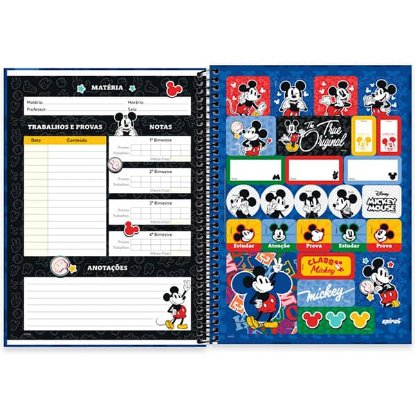 Caderno Universitário Capa Dura 1x1 80 Folhas Mickey Disney Clássico Spiral - PT 1 UN