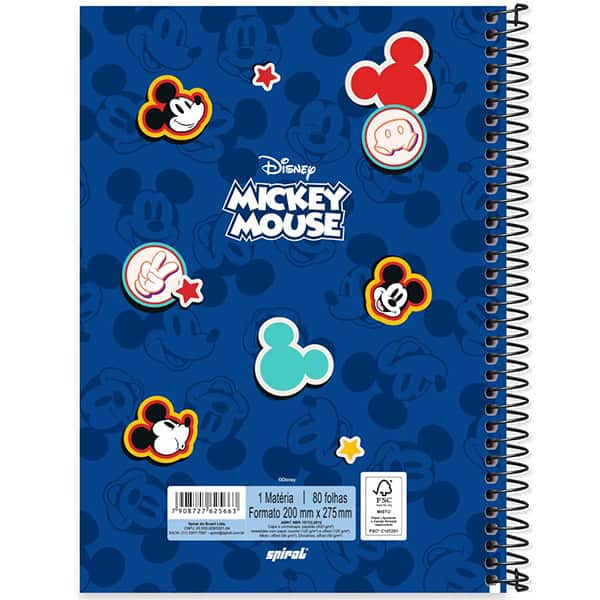 Caderno Universitário Capa Dura 1x1 80 Folhas Mickey Disney Clássico Spiral - PT 1 UN