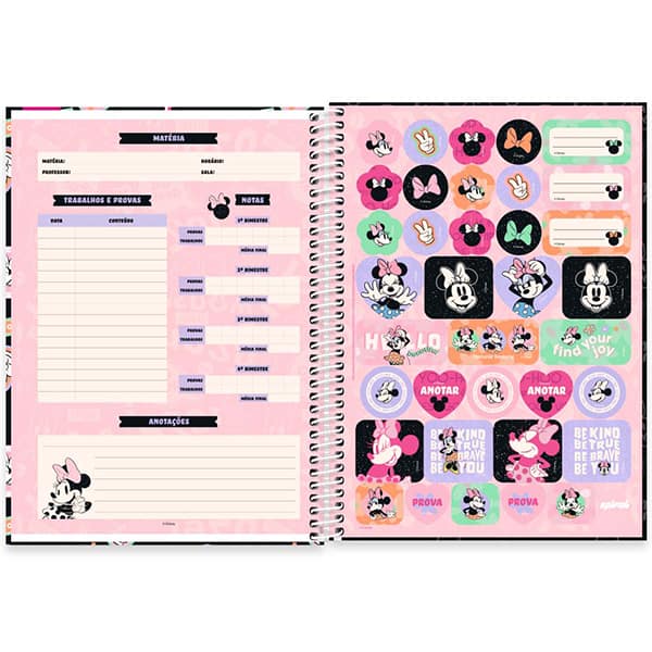 Caderno Universitário Capa Dura, 1 x 1, 80 Folhas, Minnie Clássica, 2525670, Spiral Mn - PT 1 UN