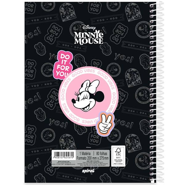 Caderno Universitário Capa Dura 1x1 80 Folhas Minnie Disney Clássica 2525670 Spiral - PT 1 UN