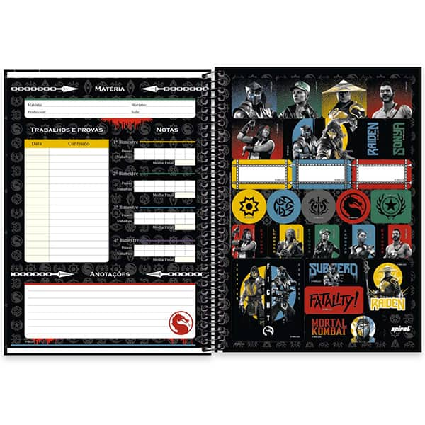 Caderno Universitário Capa Dura, 1 x 1, 80 Folhas, Mortal Kombat. 2525694, Spiral Mtk - PT 1 UN