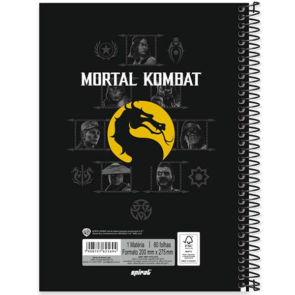 Caderno Universitário Capa Dura, 1 x 1, 80 Folhas, Mortal Kombat. 2525694, Spiral Mtk - PT 1 UN