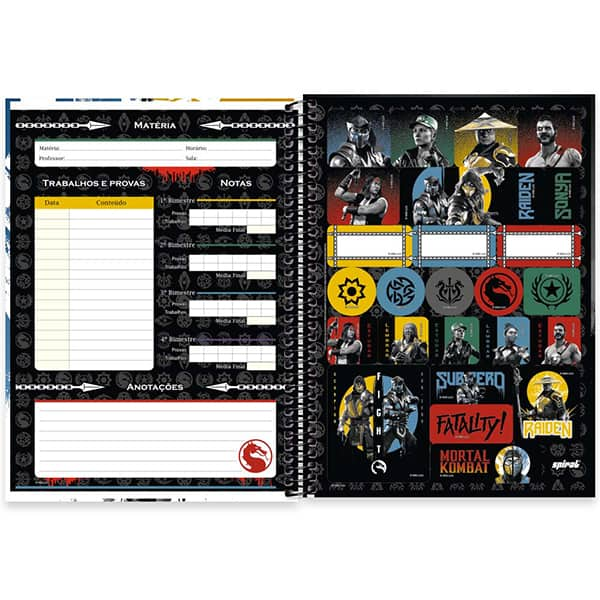 Caderno Universitário Capa Dura, 1 x 1, 80 Folhas, Mortal Kombat, 2525700, Spiral Mtk - PT 1 UN