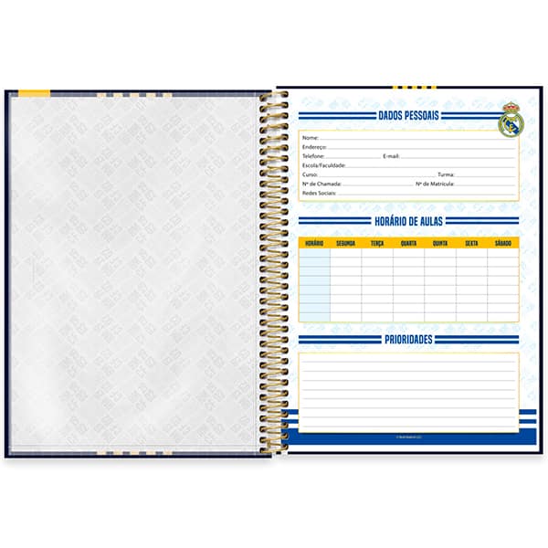 Caderno Universitário Capa Dura, 1 x 1, 80 Folhas, Real Madrid, 2525731, Spiral Rea - PT 1 UN