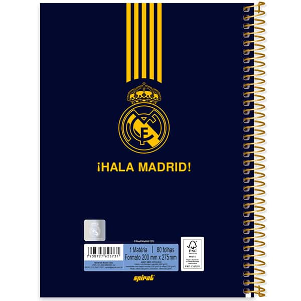 Caderno Universitário Capa Dura, 1 x 1, 80 Folhas, Real Madrid, 2525731, Spiral Rea - PT 1 UN