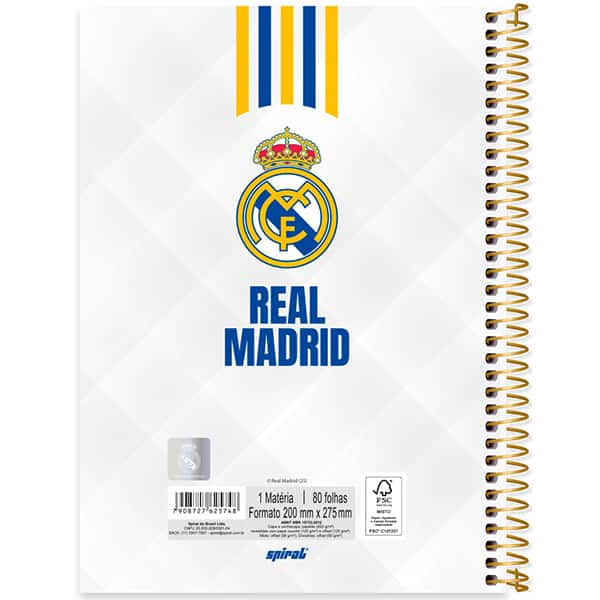 Caderno univ.capa dura 1x1 80fls Real Madrid 2525748 Spiral Rea PT 1 UN