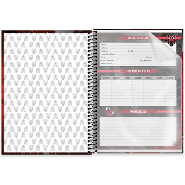 Caderno Universitário Capa Dura, 1 x 1, 80 Folhas, Red Canids, 2525755, Spiral Red - PT 1 UN