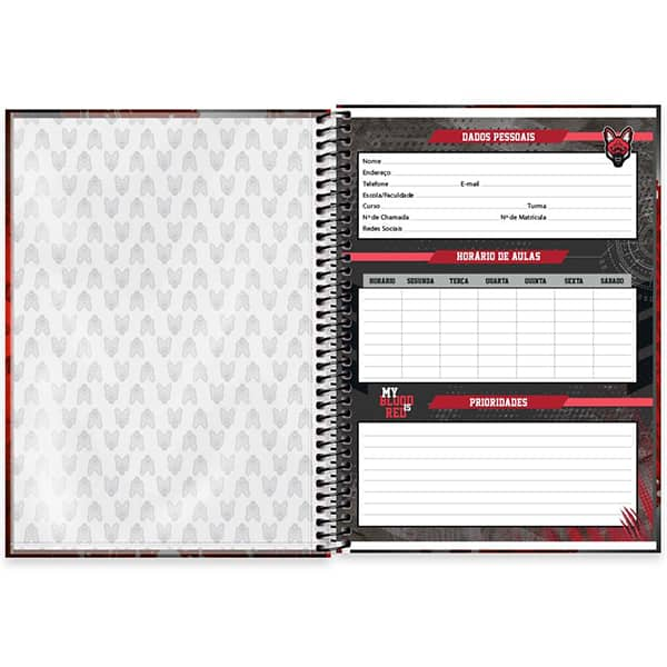 Caderno Universitário Capa Dura, 1 x 1, 80 Folhas, Red Canids, 2525755, Spiral Red - PT 1 UN