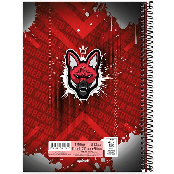 Caderno Universitário Capa Dura, 1 x 1, 80 Folhas, Red Canids, 2525755, Spiral Red - PT 1 UN