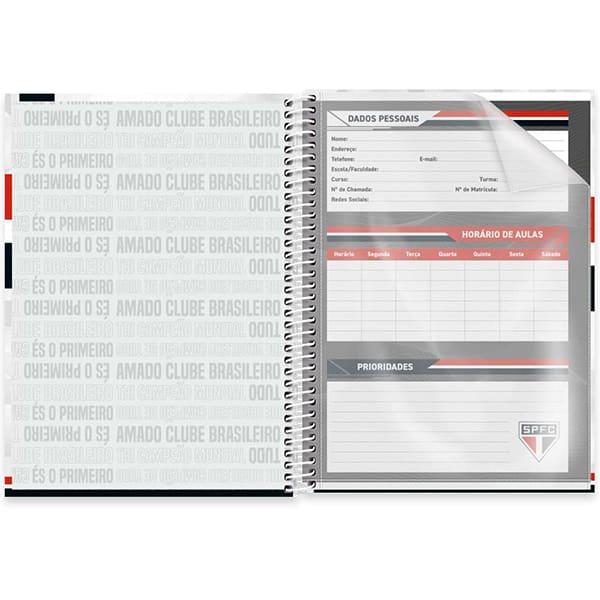 Caderno Universitário Capa Dura, 1 x 1, 80 Folhas, São Paulo Futebol Clube, 2525779, Spiral SPFC - PT 1 UN