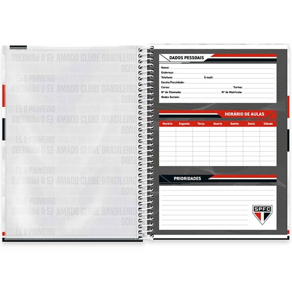 Caderno Universitário Capa Dura, 1 x 1, 80 Folhas, São Paulo Futebol Clube, 2525779, Spiral SPFC - PT 1 UN