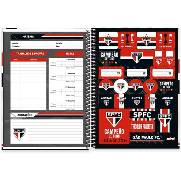 Caderno Universitário Capa Dura, 1 x 1, 80 Folhas, São Paulo Futebol Clube, 2525779, Spiral SPFC - PT 1 UN