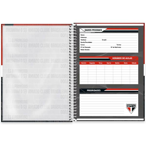 Caderno Universitário Capa Dura, 1 x 1, 80 Folhas, São Paulo Futebol Clube, 2525786, Spiral SPFC - PT 1 UN