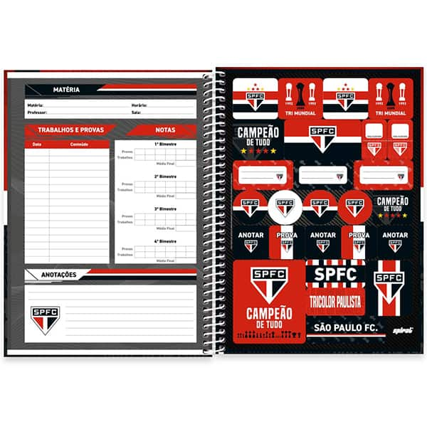 Caderno Universitário Capa Dura, 1 x 1, 80 Folhas, São Paulo Futebol Clube, 2525786, Spiral SPFC - PT 1 UN