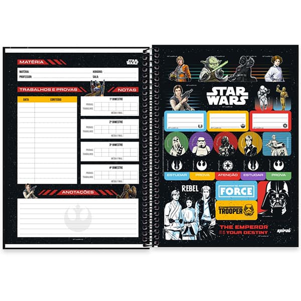 Caderno Universitário Capa Dura, 1 x 1, 80 Folhas, Star Wars, 2525793, Spiral Starw - PT 1 UN