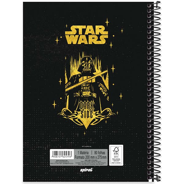 Caderno Universitário Capa Dura, 1 x 1, 80 Folhas, Star Wars, 2525793, Spiral Starw - PT 1 UN