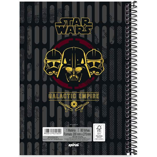 Caderno Universitário Capa Dura, 1 x 1, 80 Folhas, Star Wars, 2525809, Spiral Starw - PT 1 UN