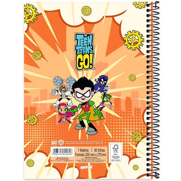 Caderno Universitário Capa Dura, 1 x 1, 80 Folhas, Teen Titans Go, 2525816, Spiral Ttg - PT 1 UN