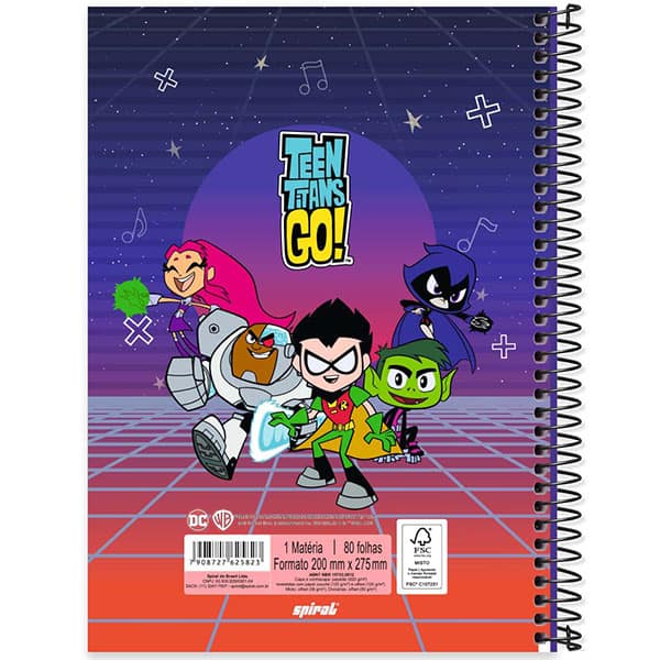 Caderno Universitário Capa Dura, 1 x 1, 80 Folhas, Teen Titans Go, 2525823, Spiral Ttg - PT 1 UN