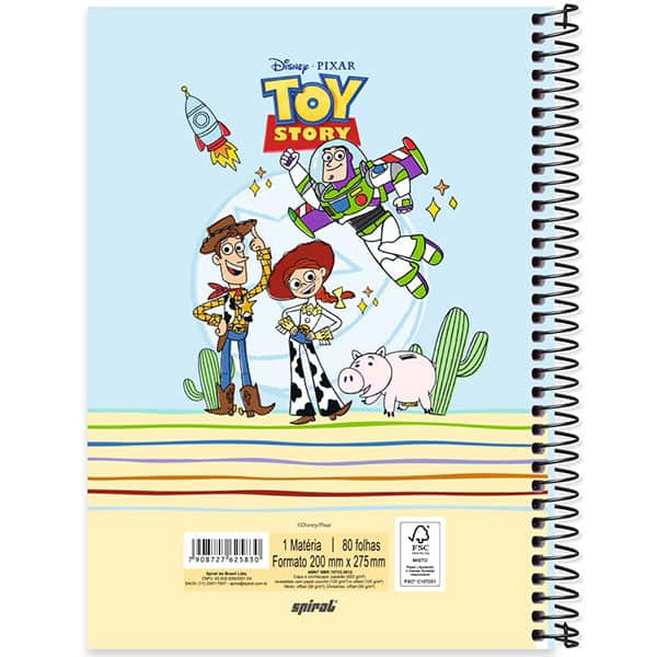 Caderno Universitário Capa Dura, 1 x 1, 80 Folhas, Toy Story, 2525830, Spiral Toy - PT 1 UN