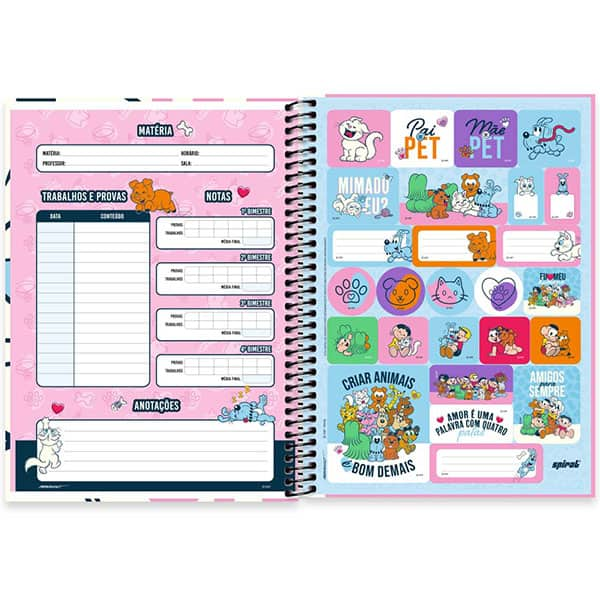 Caderno Universitário Capa Dura, 1 x 1, 80 Folhas, Turma da Mônica Pets, Mingau, 2525854, Spiral Tdp - PT 1 UN