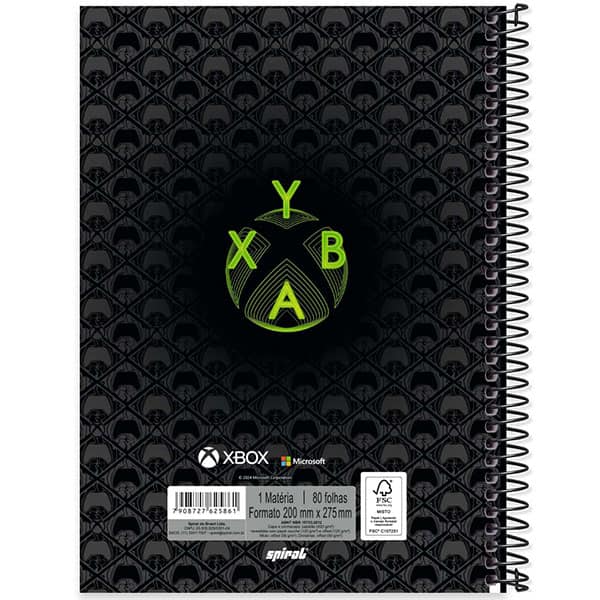 Caderno Universitário Capa Dura, 1 x 1, 80 Folhas, Xbox, 2525861, Spiral Xbox - PT 1 UN