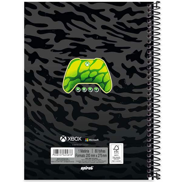 Caderno Universitário Capa Dura, 1 x 1, 80 Folhas, Xbox, 2525878, Spiral Xbox - PT 1 UN