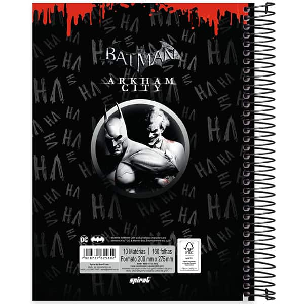 Caderno Universitário Capa Dura 10x1 160 Folhas Batman DC Game Spiral - PT 1 UN