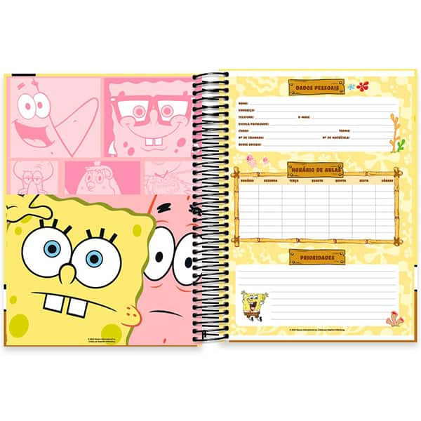 Caderno Universitário Capa Dura, 10 x 1, 160 Folhas, Bob Esponja, 2525908, Spiral Bob - PT 1 UN