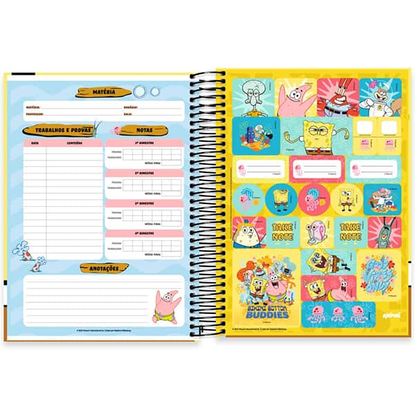 Caderno Universitário Capa Dura, 10 x 1, 160 Folhas, Bob Esponja, 2525908, Spiral Bob - PT 1 UN