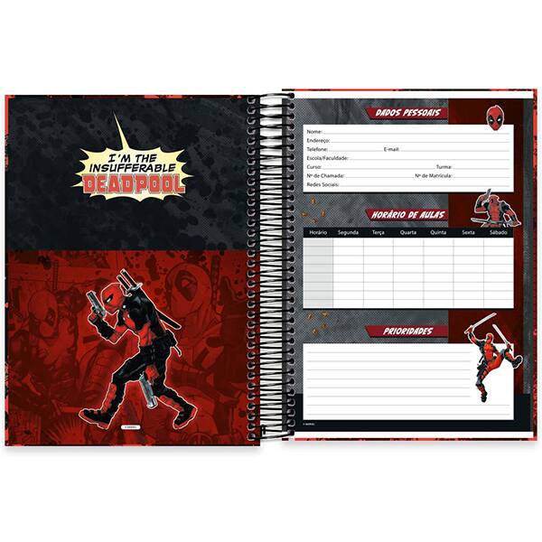 Caderno Universitário Capa Dura, 10 x 1, 160 Folhas, Deadpool, 2525915, Spiral Dea - PT 1 UN