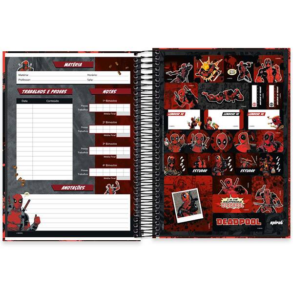 Caderno Universitário Capa Dura, 10 x 1, 160 Folhas, Deadpool, 2525915, Spiral Dea - PT 1 UN