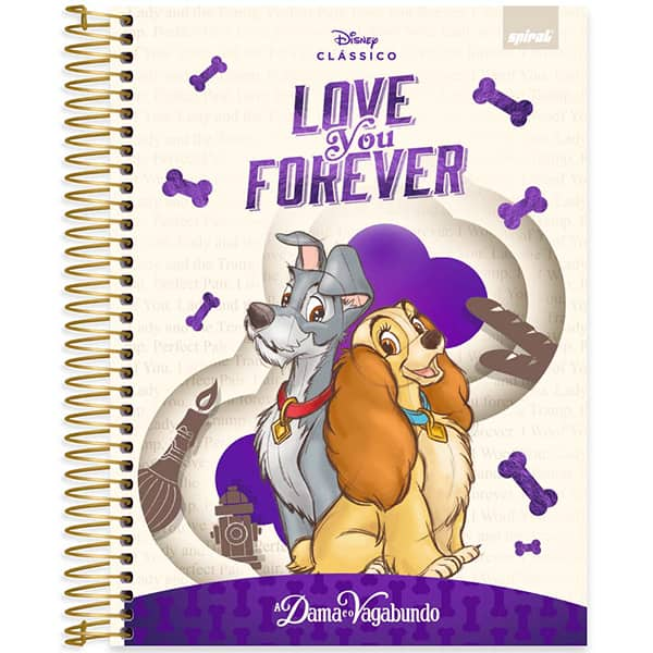 Caderno Universitário Capa Dura, 10 x 1, 160 Folhas, Disney Clássicos, A Dama e o Vagabundo, 2525922, Spiral Cld - PT 1 UN