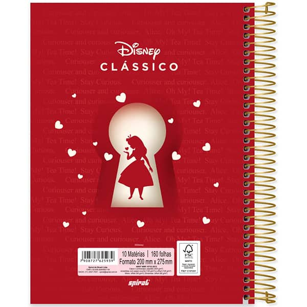 Caderno Universitário Capa Dura, 10 x 1, 160 Folhas, Disney Clássicos, Alice, 2525939, Spiral Cld - PT 1 UN