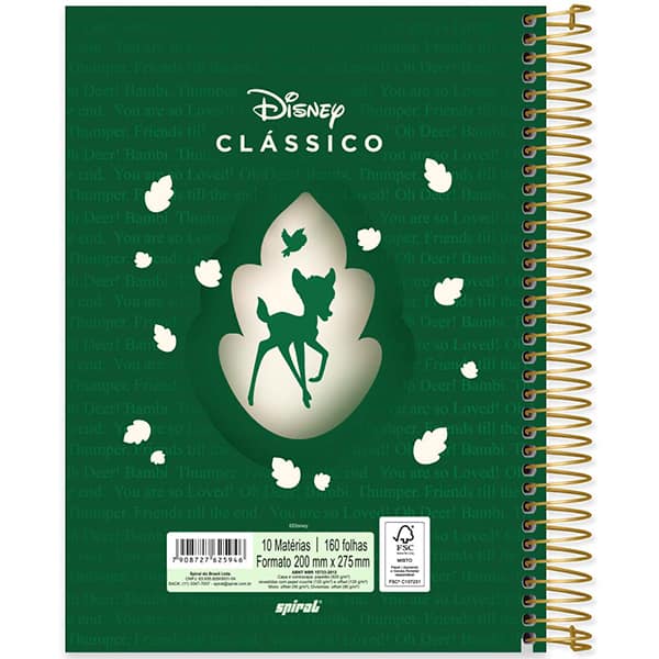 Caderno Universitário Capa Dura, 10 x 1, 160 Folhas, Disney Clássicos, Bambi, 2525946, Spiral Cld - PT 1 UN