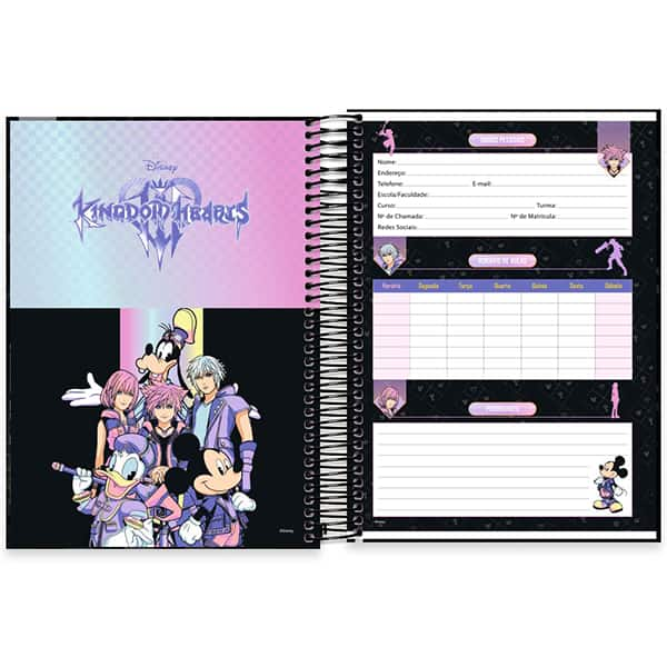 Caderno Universitário Capa Dura, 10 x 1, 160 Folhas, Kingdom Hearts, 2525953, Spiral Dkh - PT 1 UN